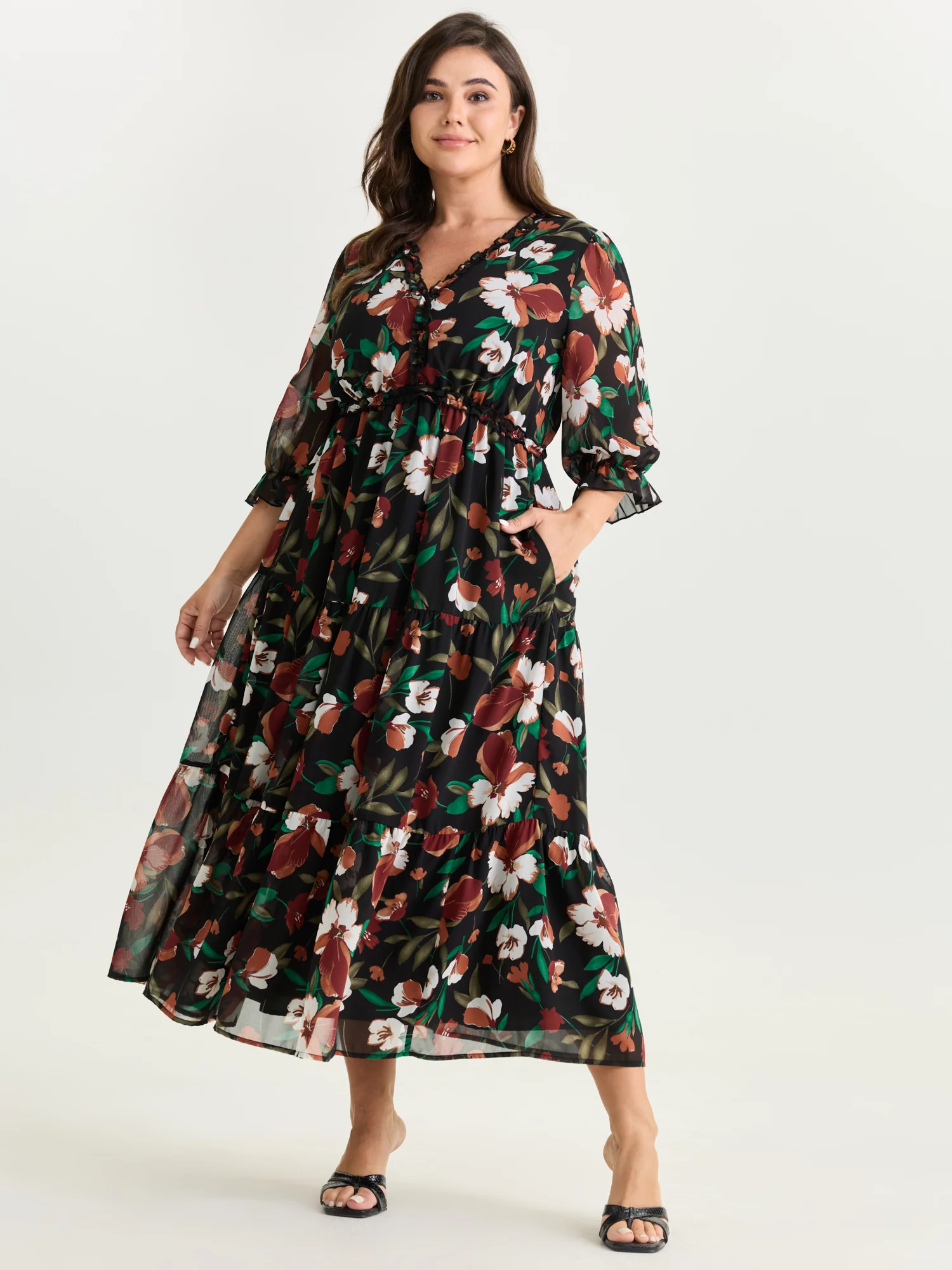 Romantic Floral Print Ruffled Edge Maxi Dress - Image 8