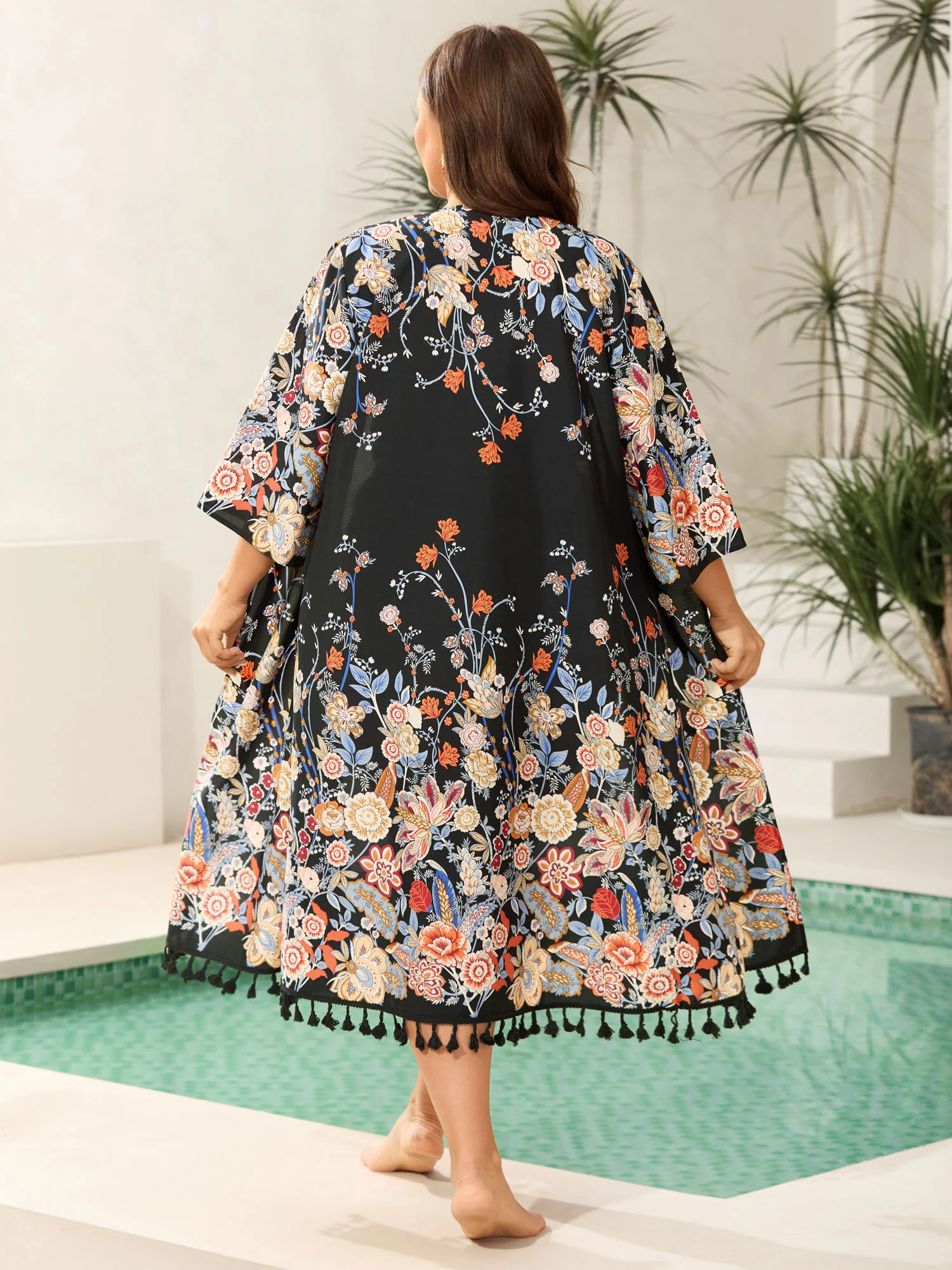 Romantic Floral Print Vacation Kimono Cardigan - Image 4