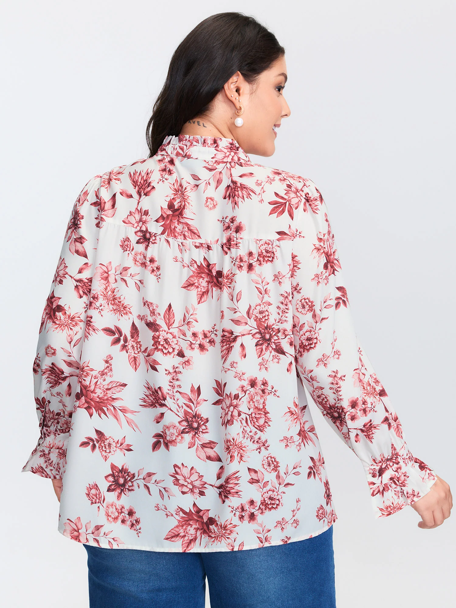 Romantic Floral Ruffled Collar Ribbon Blouse - Image 5