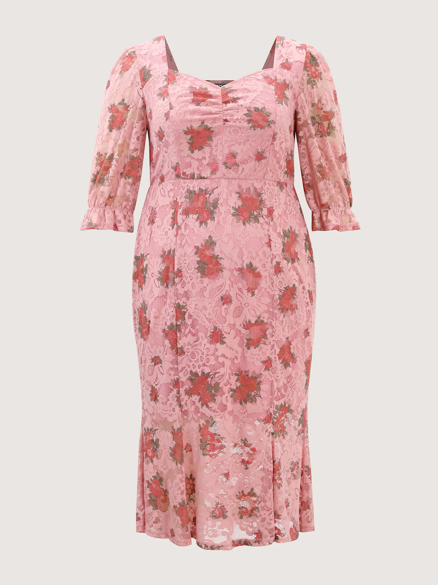 Romantic Lace Print Pockets Midi Dress - Image 7