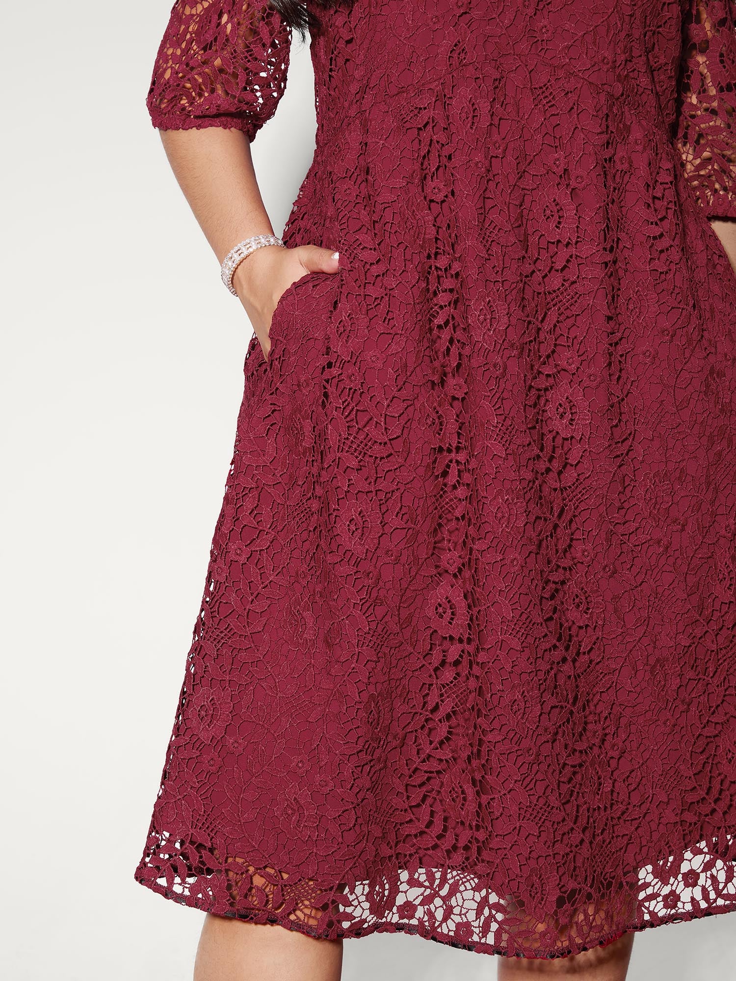 Romantic Lace Trim Puff Sleeve Midi Dress - Image 4