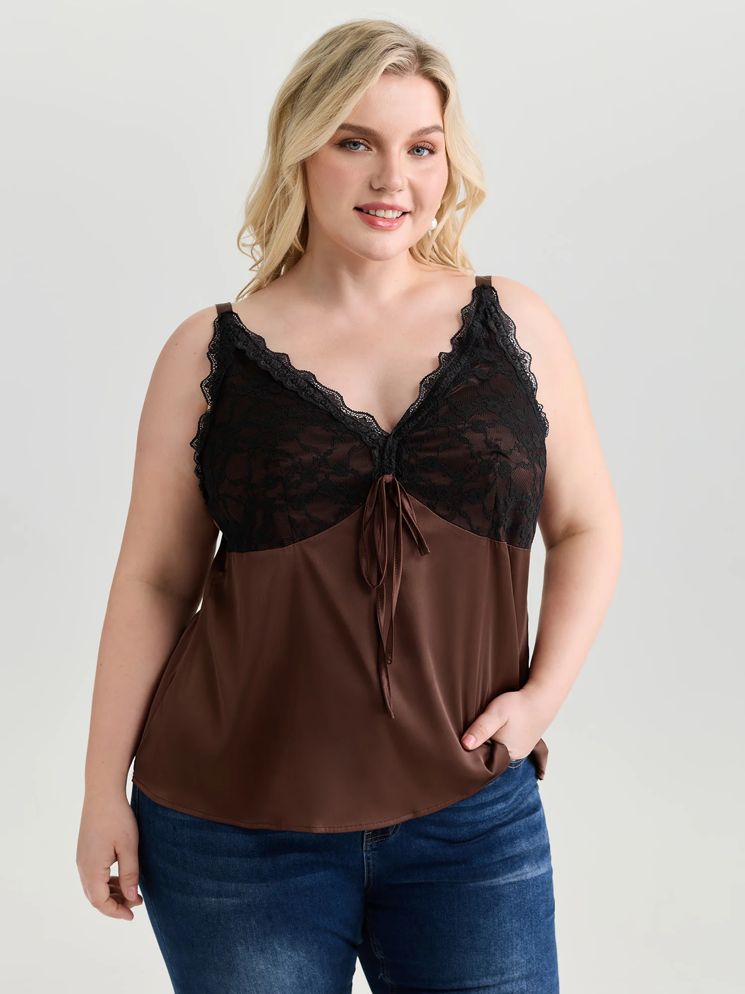 Romantic Lace Trim Tie Tank Top - Image 2