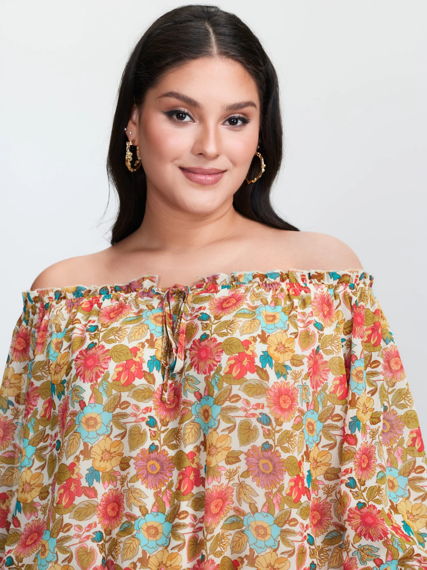 Romantic Off-Shoulder Floral Print Blouse - Image 2