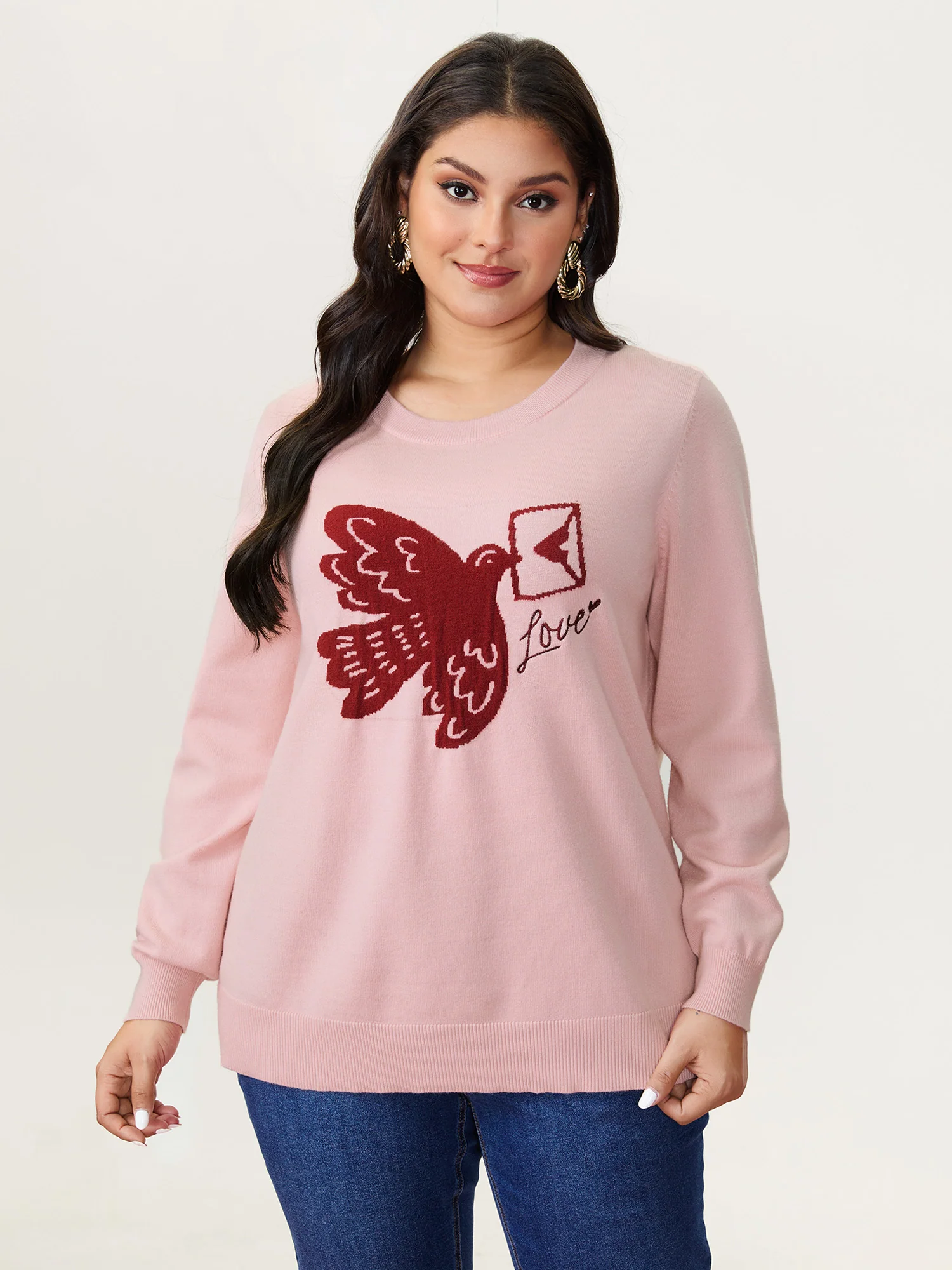 Romantic Pigeon Jacquard Pattern Pullover
