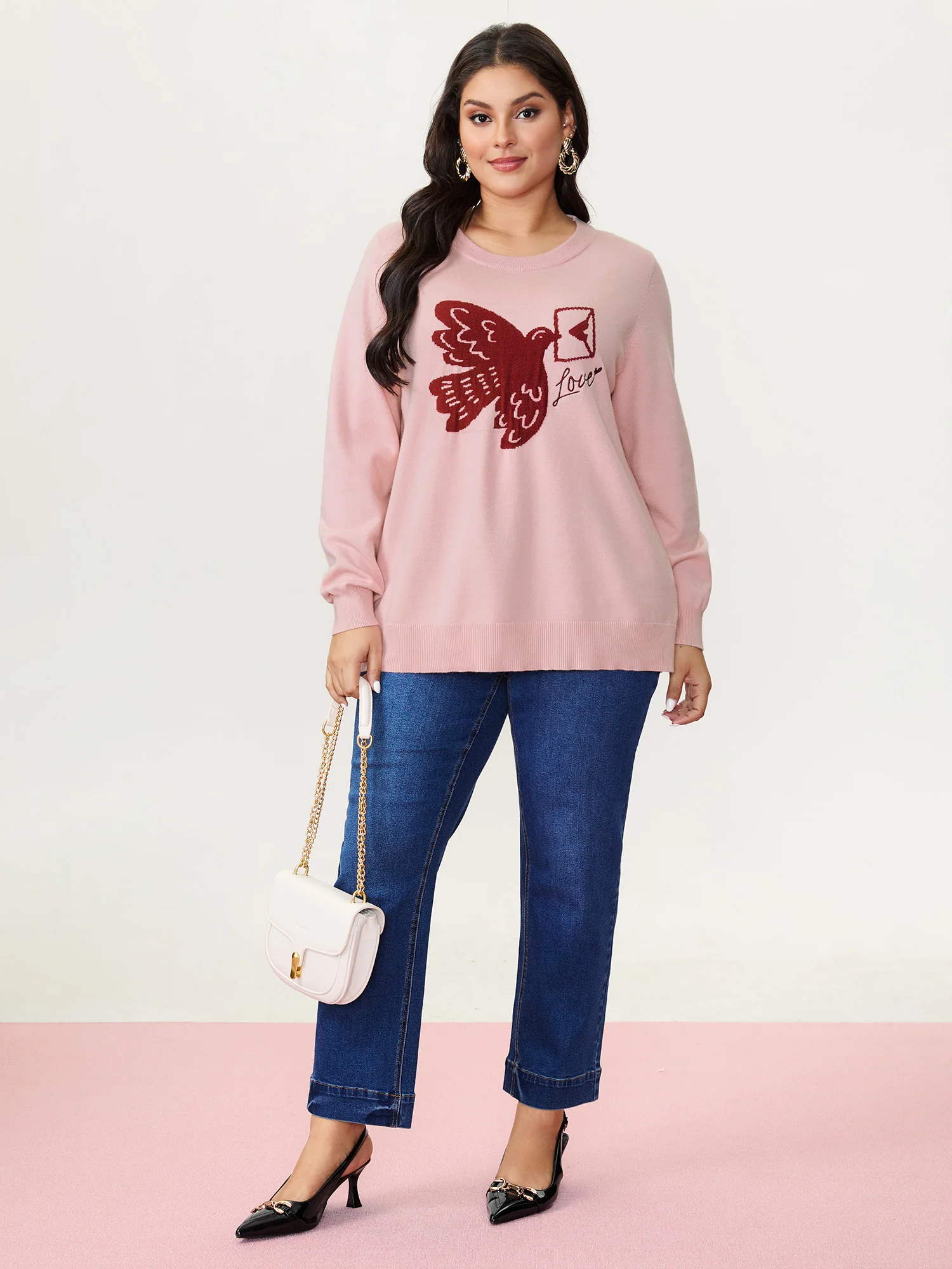 Romantic Pigeon Jacquard Pattern Pullover - Image 2