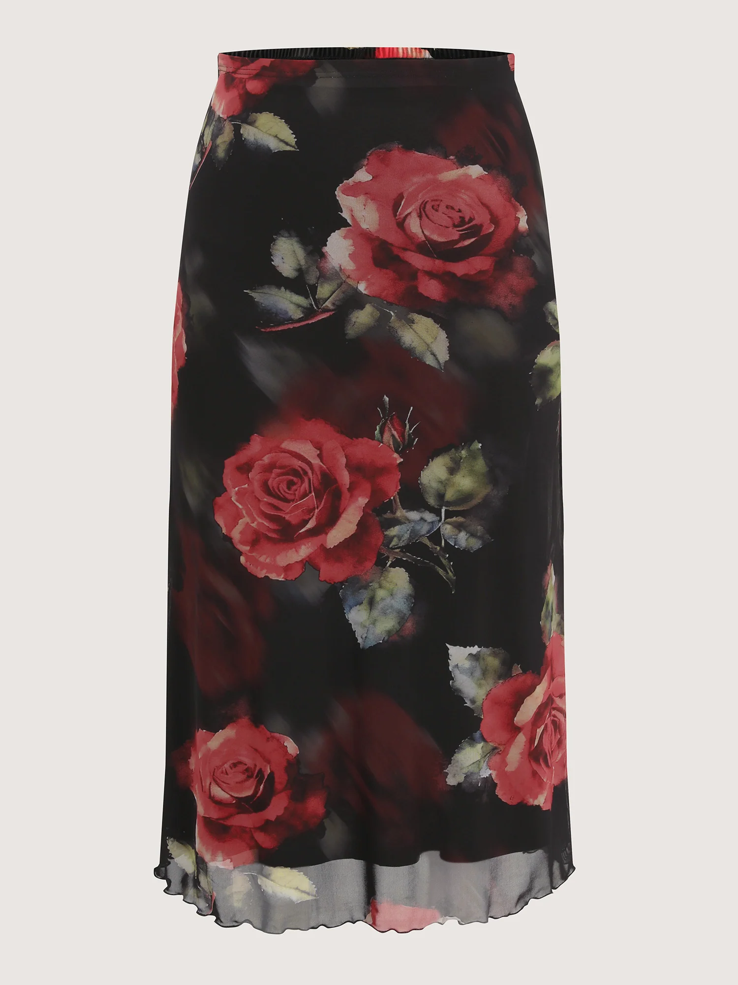 Romantic Rose Print Elastic Mesh Maxi Skirt - Image 7