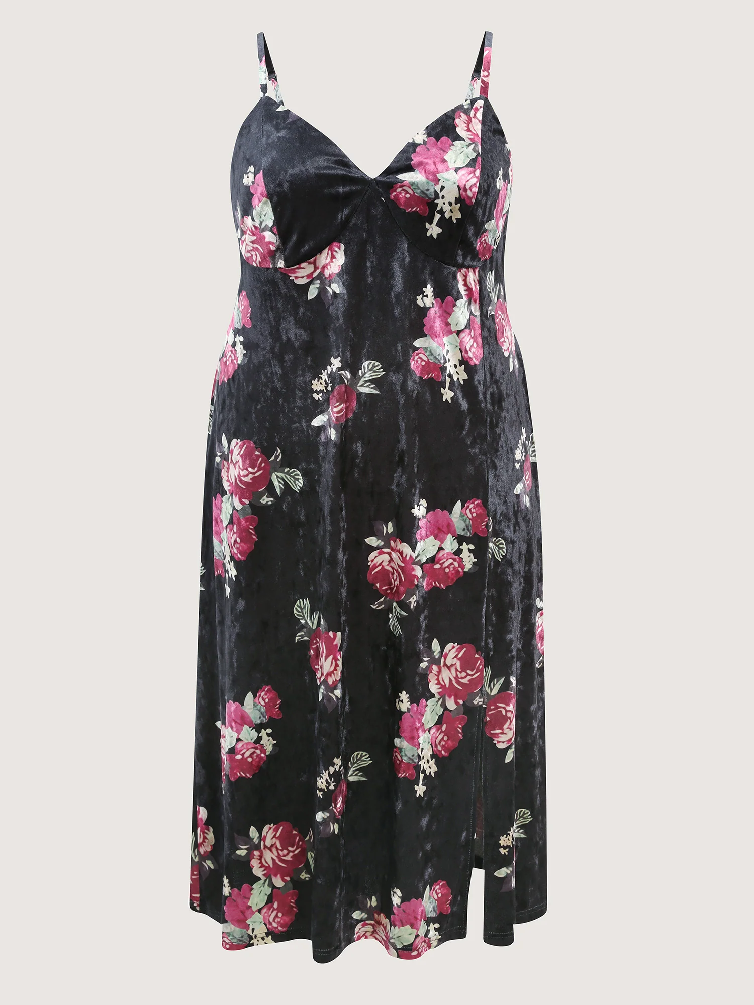 Romantic Rose Velvet Pockets Midi Dress - Image 7