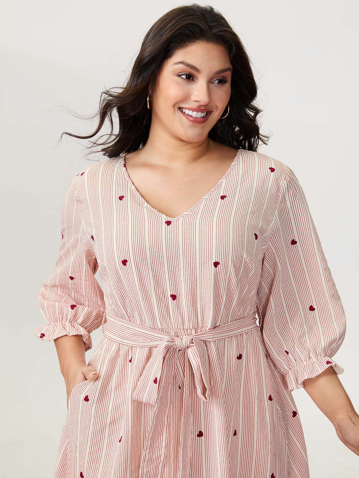 Romantic Ruffled Sleeve Pleated Waist Midi Dress - Image 3
