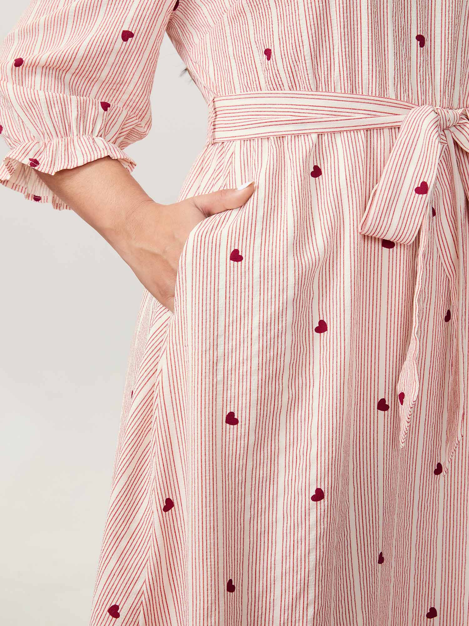 Romantic Ruffled Sleeve Pleated Waist Midi Dress - Image 4