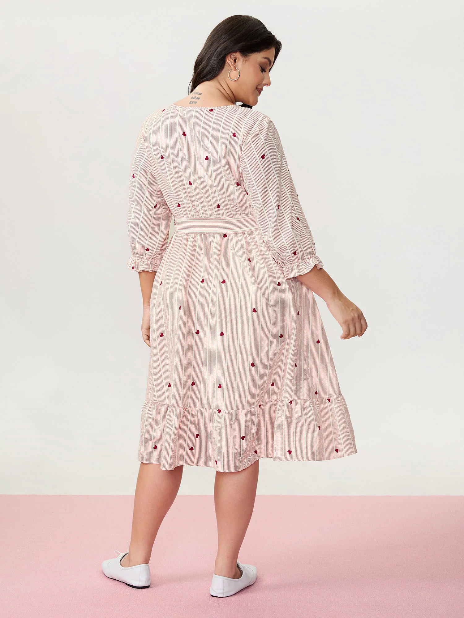 Romantic Ruffled Sleeve Pleated Waist Midi Dress - Image 5