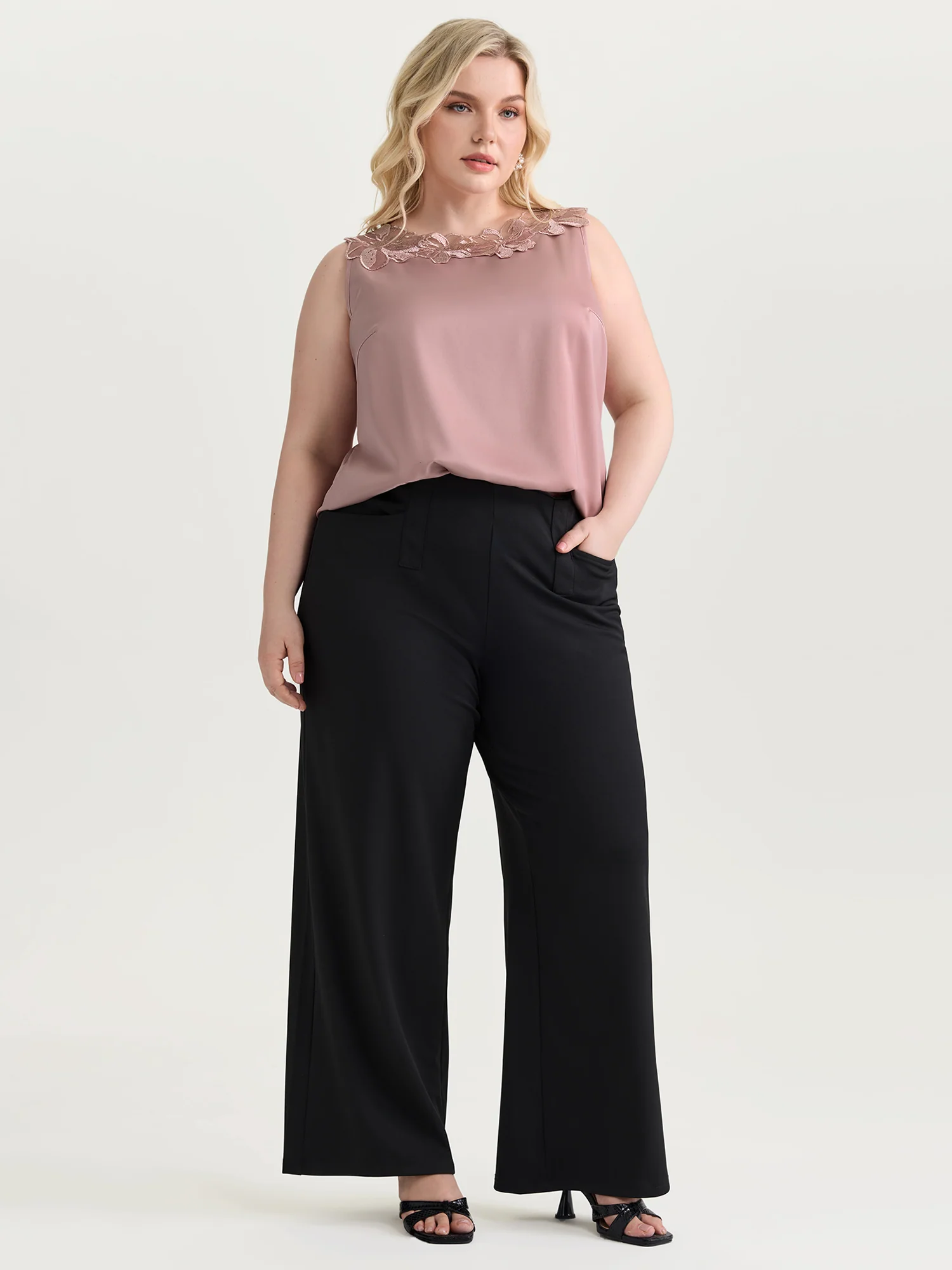 Romantic Satin Lace Neckline Blouse - Image 3
