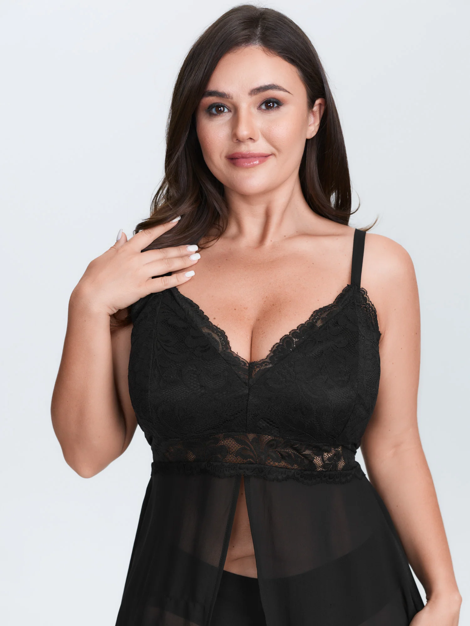 Romantic Sheer Front Slit Lace Nightgown - Image 2