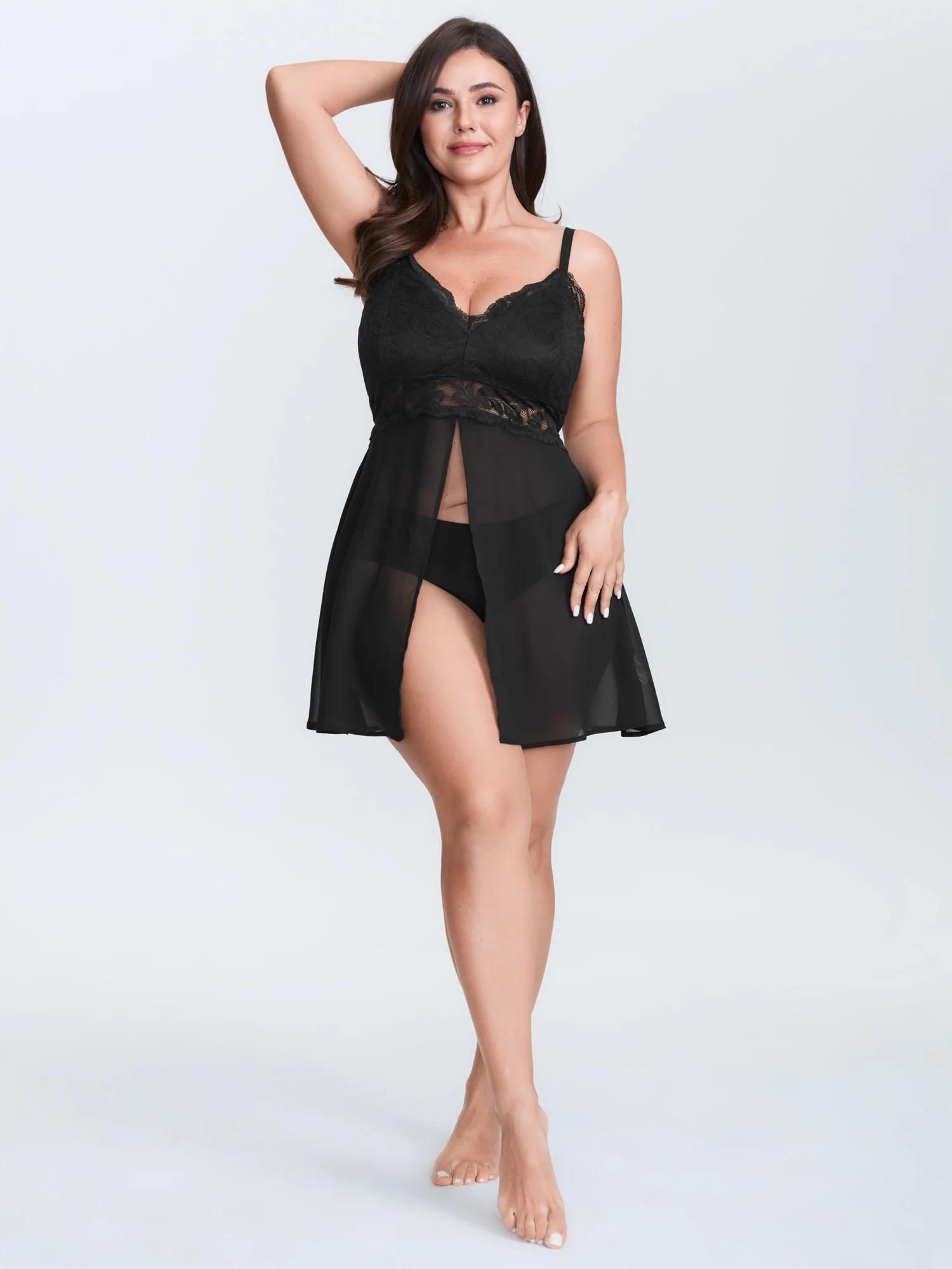 Romantic Sheer Front Slit Lace Nightgown - Image 3