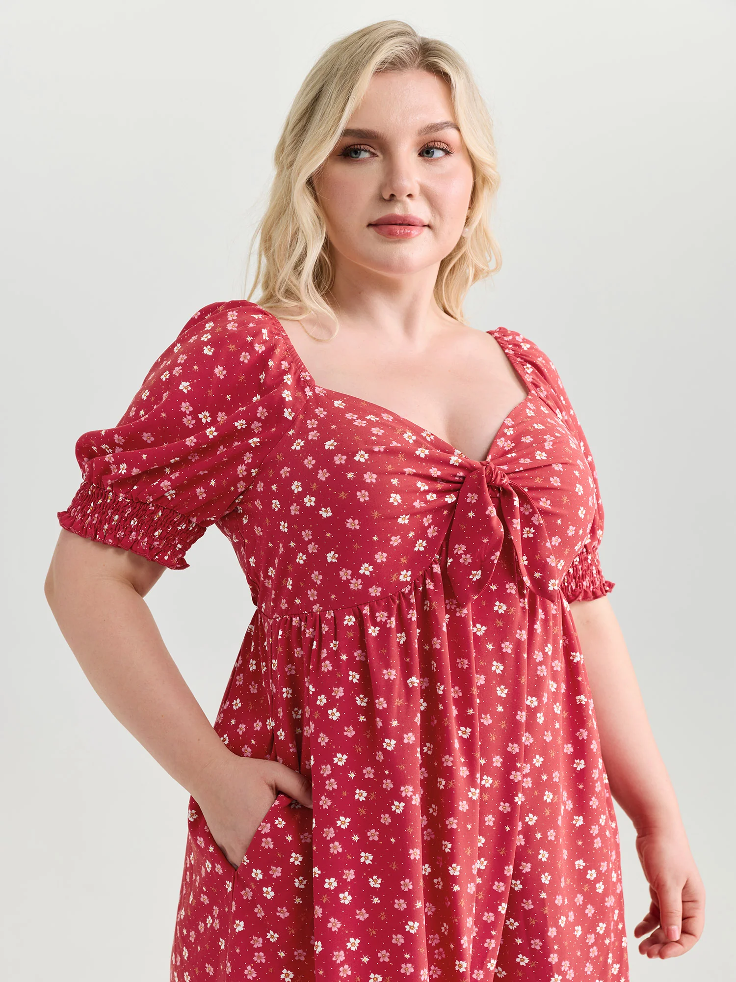 Romantic Summer Floral Print Tie Midi Dress - Image 2
