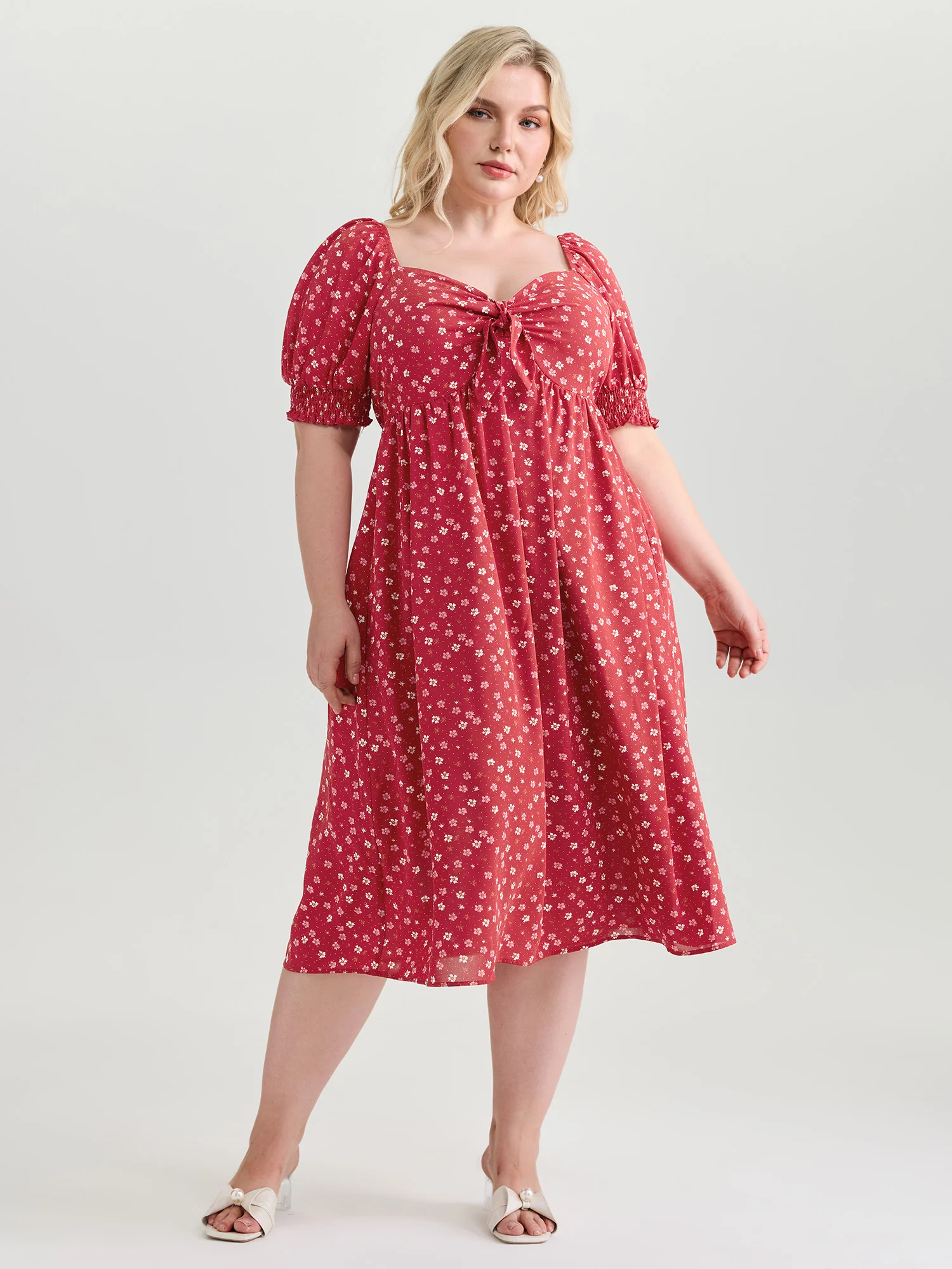 Romantic Summer Floral Print Tie Midi Dress - Image 3