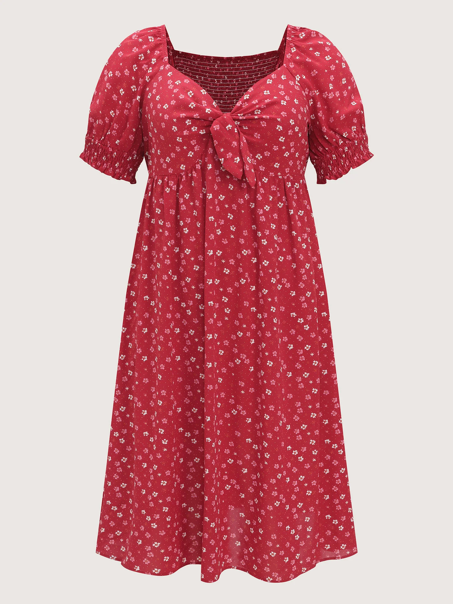 Romantic Summer Floral Print Tie Midi Dress - Image 7