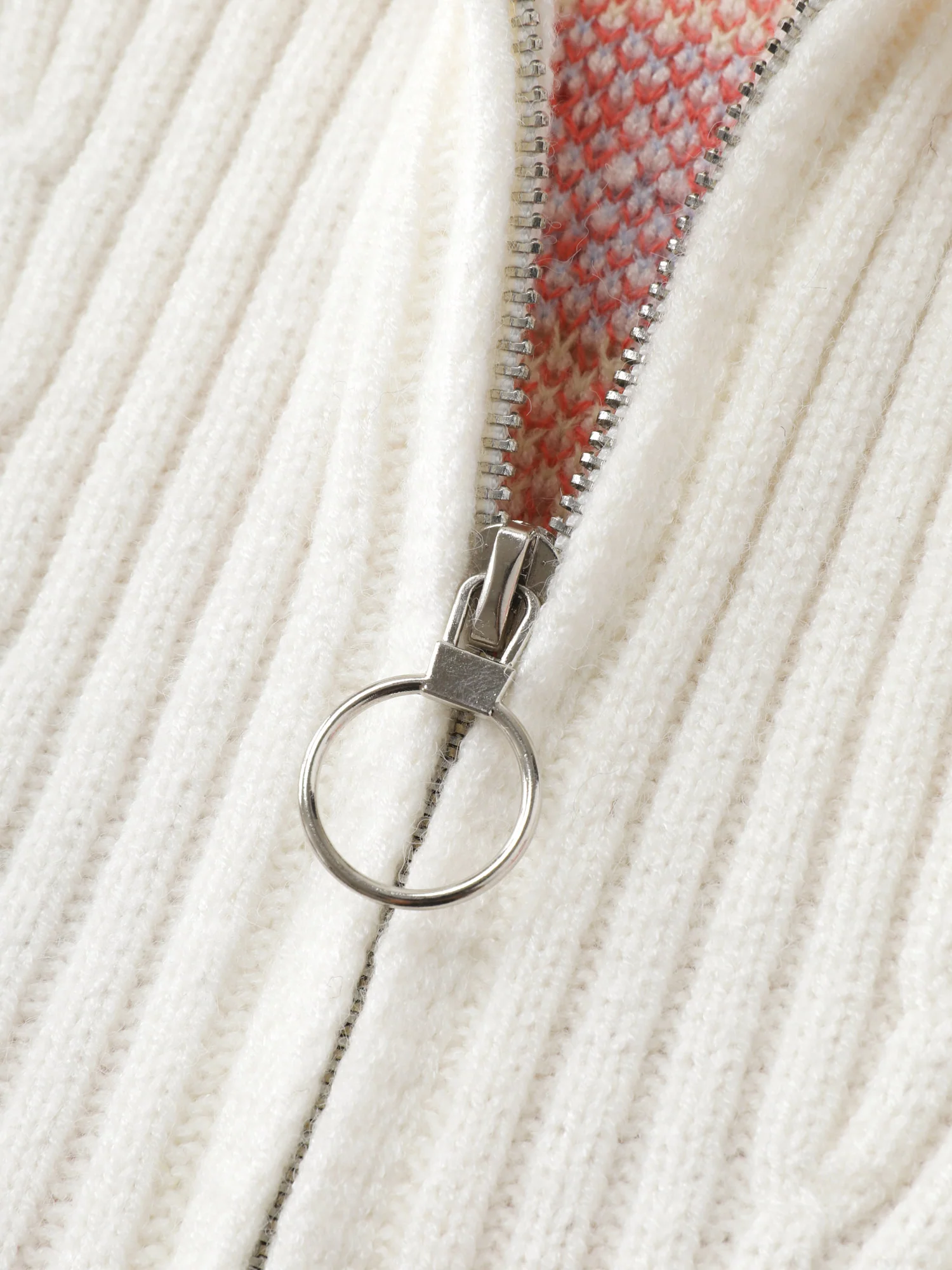 Rose Fair-Isle Pattern Jacquard Zipper Pullover - Image 5