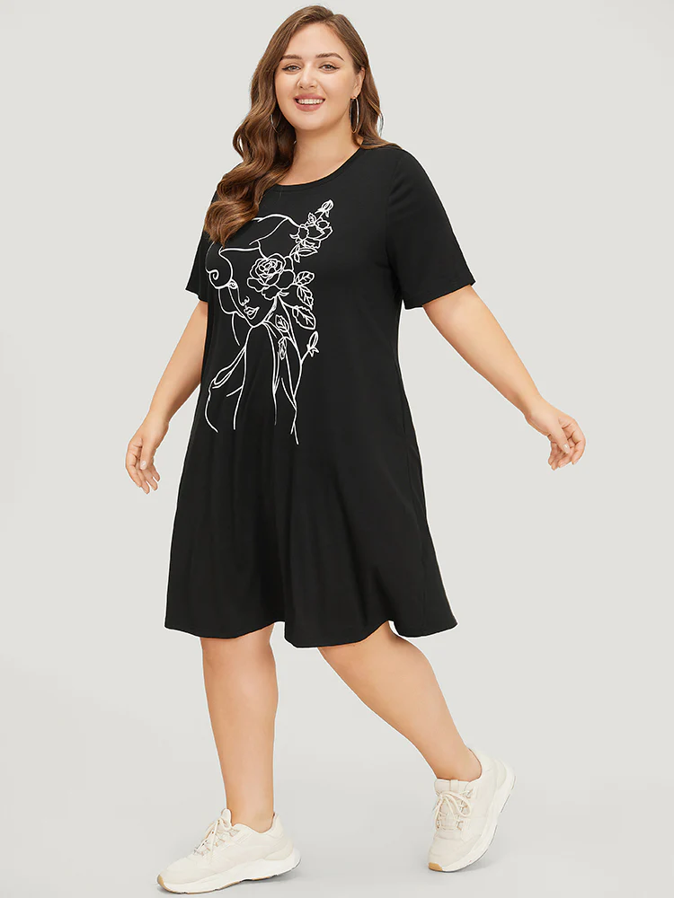 Rose & Figure Print Pocket Flutter Graphic Dress - Image 3