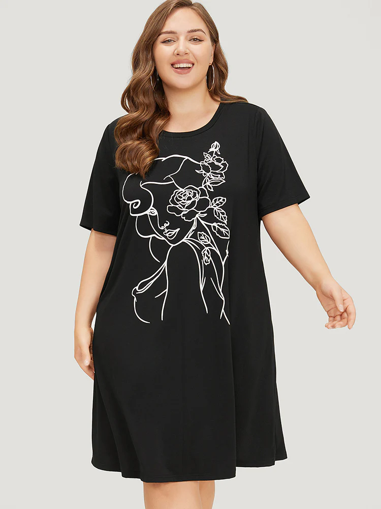 Rose & Figure Print Pocket Flutter Graphic Dress - Image 4