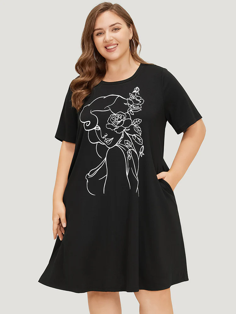 Rose & Figure Print Pocket Flutter Graphic Dress - Image 5