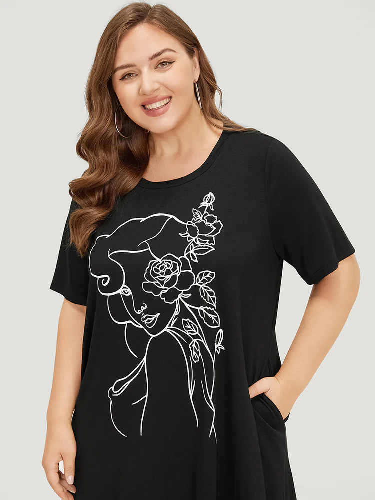 Rose & Figure Print Pocket Flutter Graphic Dress - Image 6