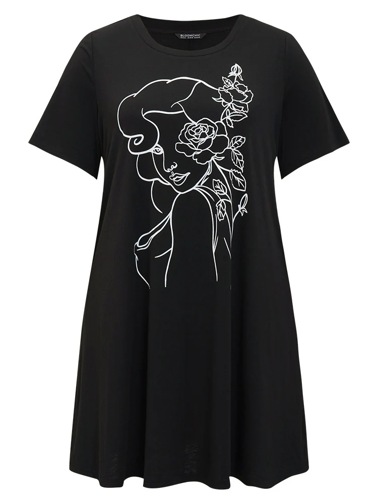 Rose & Figure Print Pocket Flutter Graphic Dress - Image 9