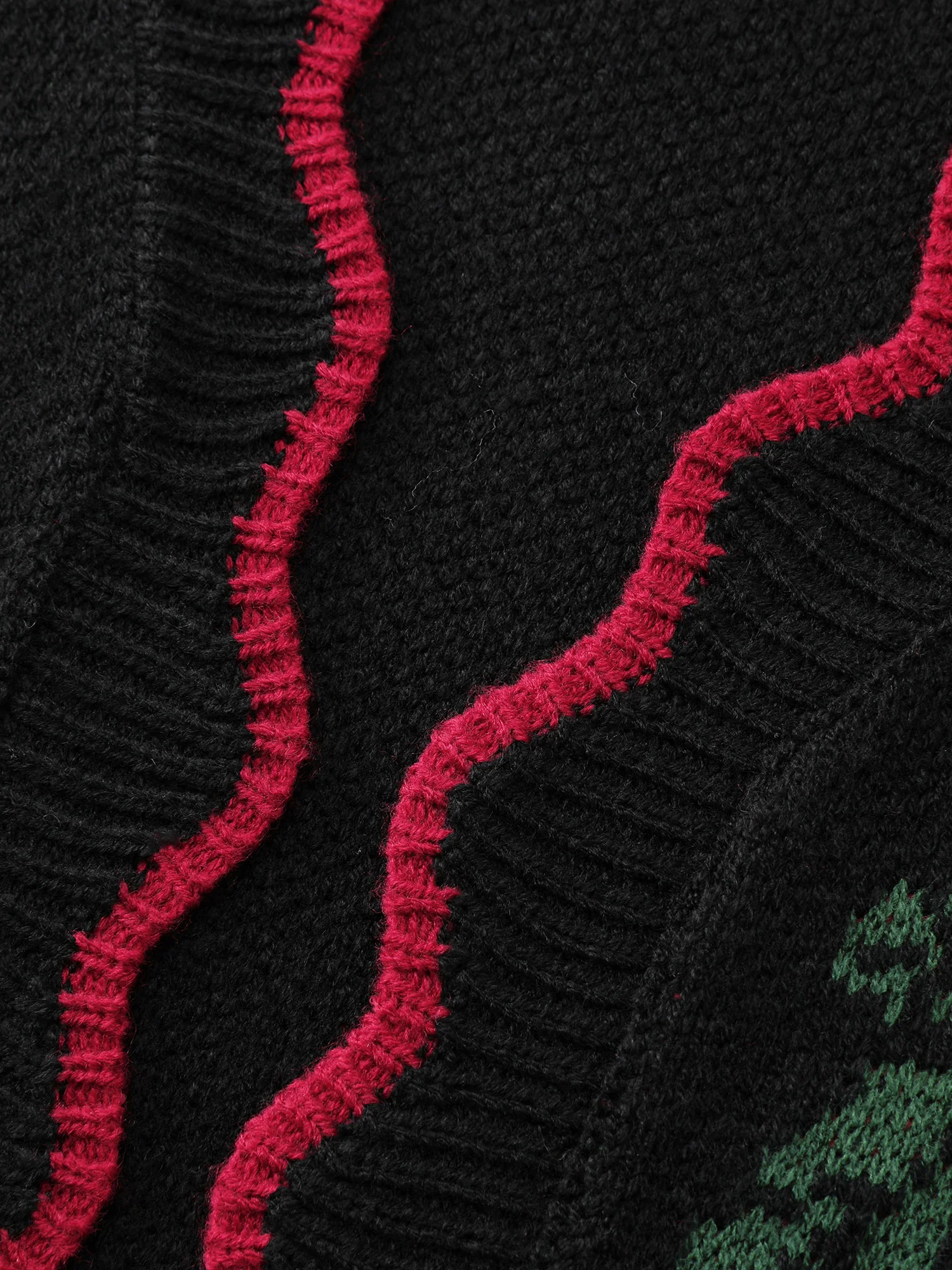 Rose Pattern Jacquard Color Contrast Knit Cardigan - Image 5
