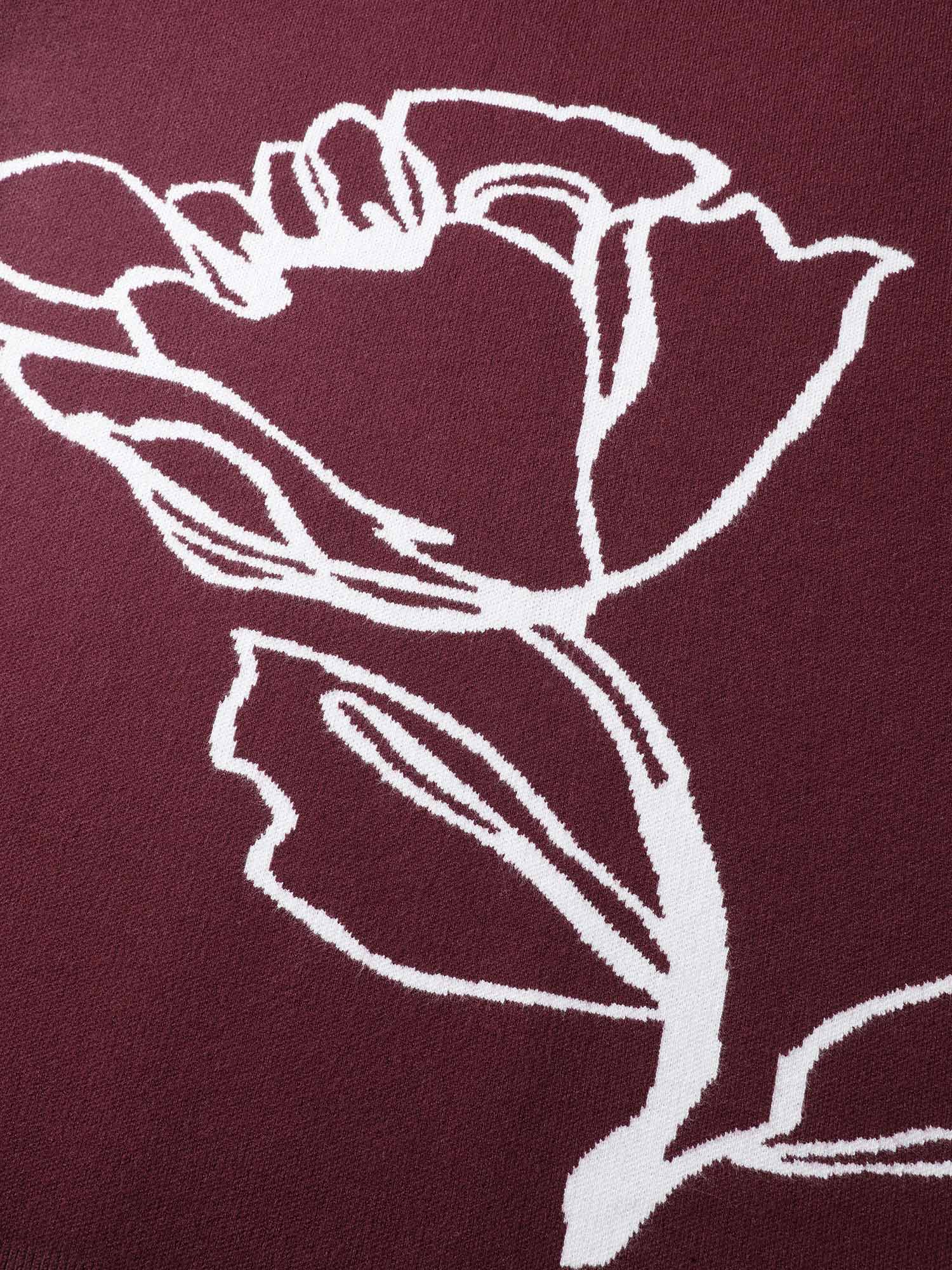Rose Pattern Jacquard Round Neck Pullover - Image 6