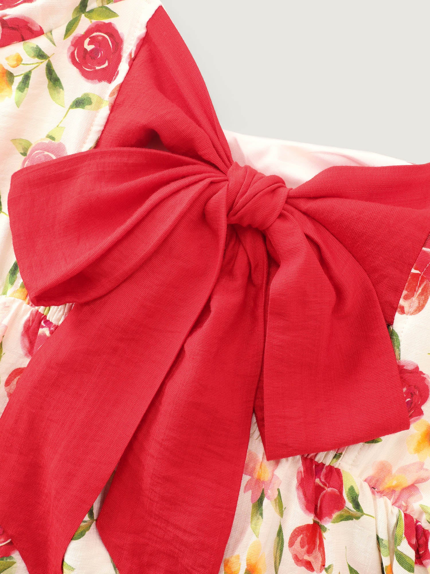 Rose Print Bubble Sleeve Babydoll Blouse - Image 6