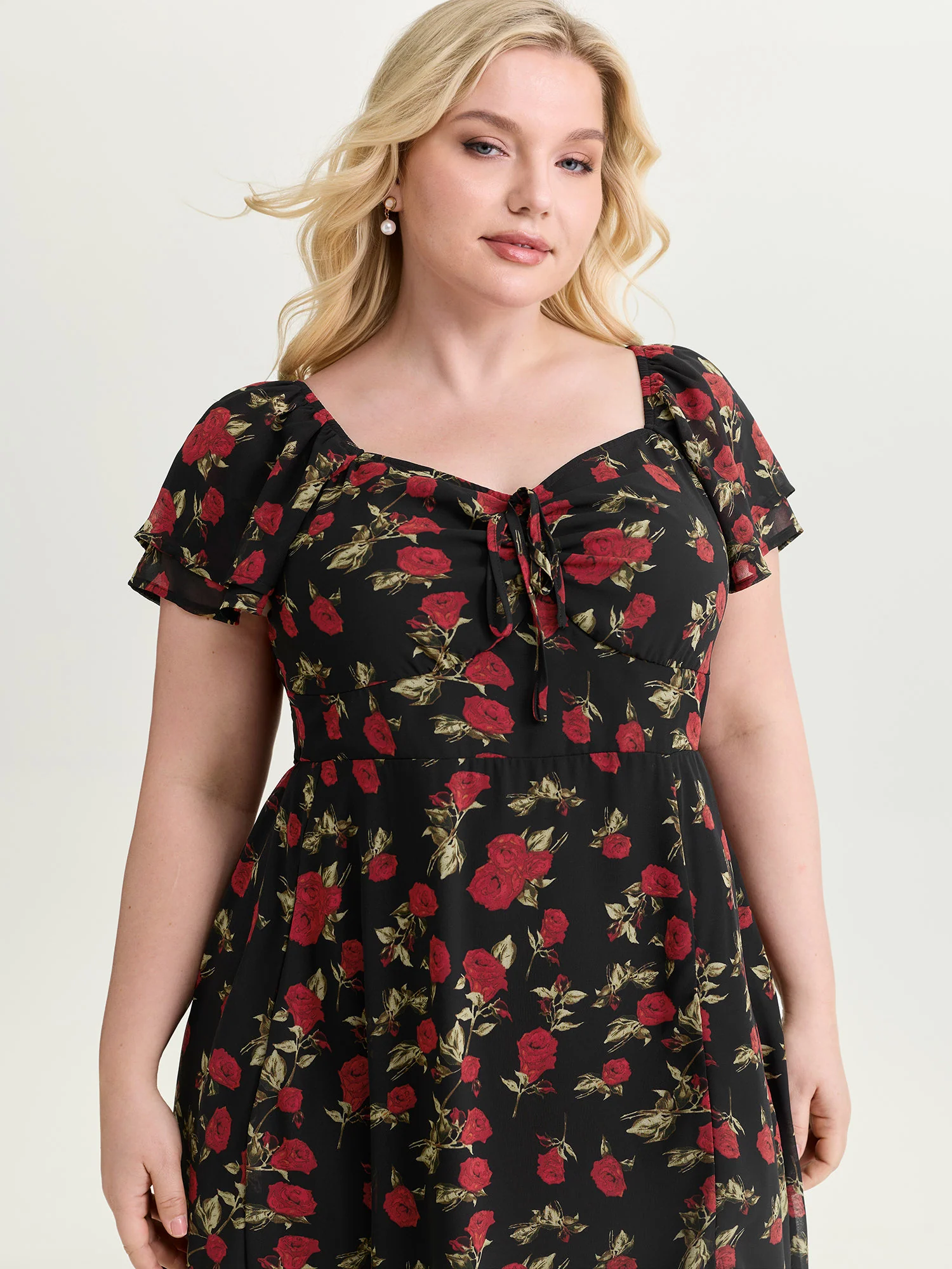 Rose Print Bustier Drawstring Midi Dress - Image 2