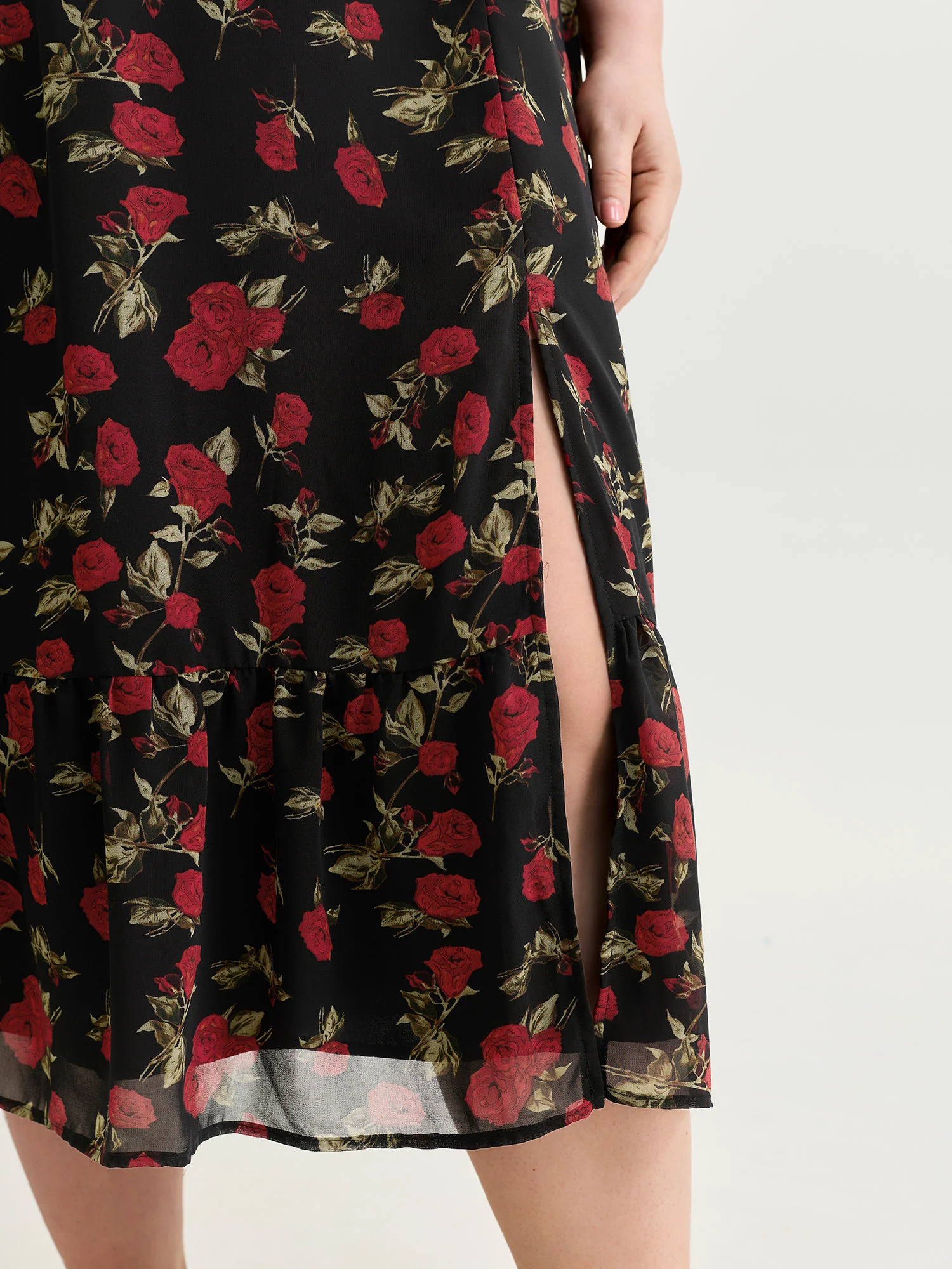 Rose Print Bustier Drawstring Midi Dress - Image 3