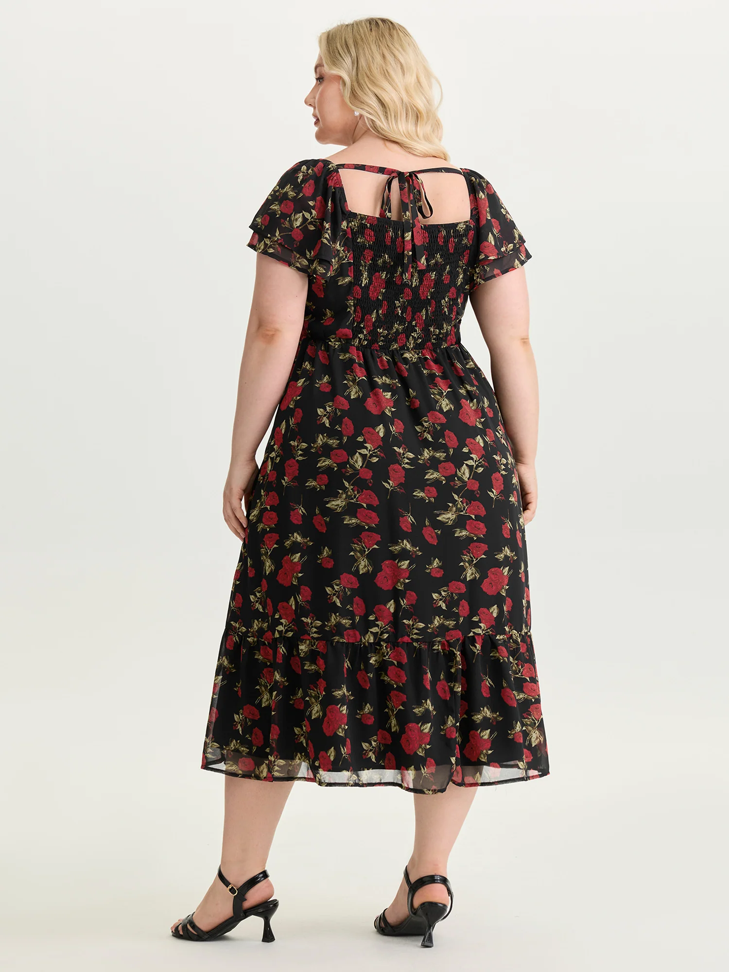 Rose Print Bustier Drawstring Midi Dress - Image 4