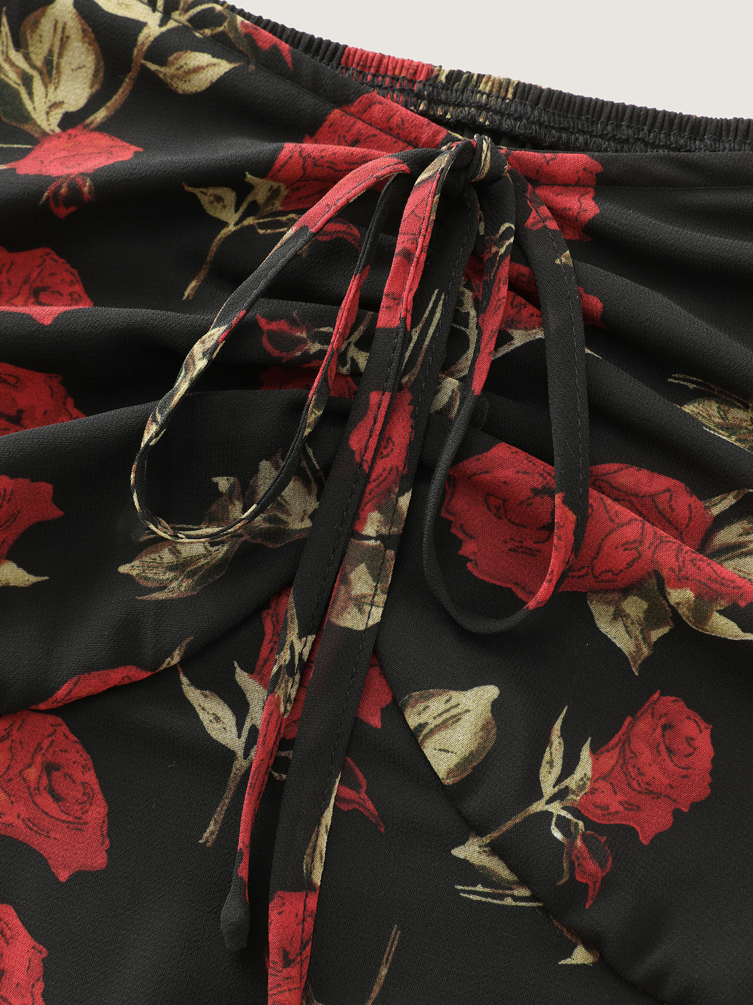 Rose Print Bustier Drawstring Midi Dress - Image 5
