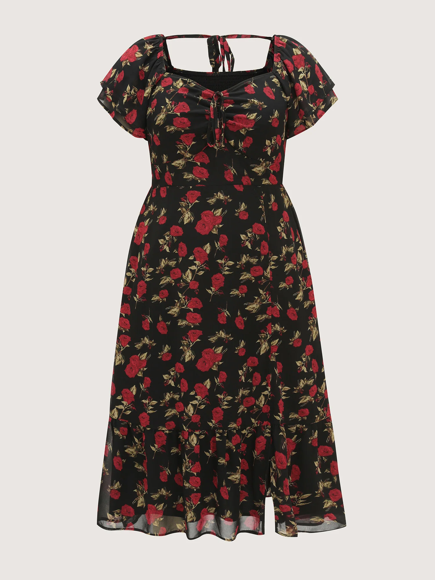 Rose Print Bustier Drawstring Midi Dress - Image 7