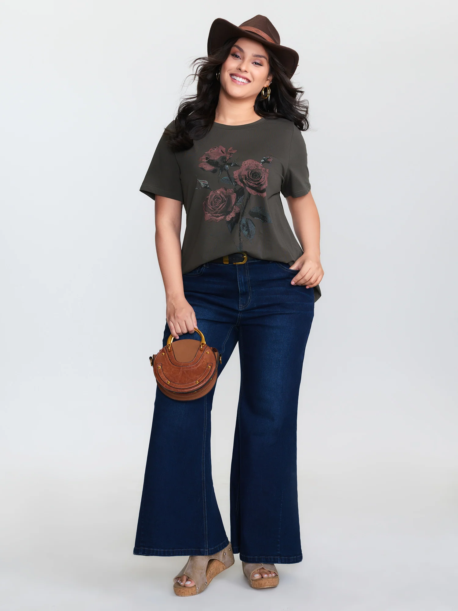 Rose Print Distressed Wash T-Shirt - Image 2