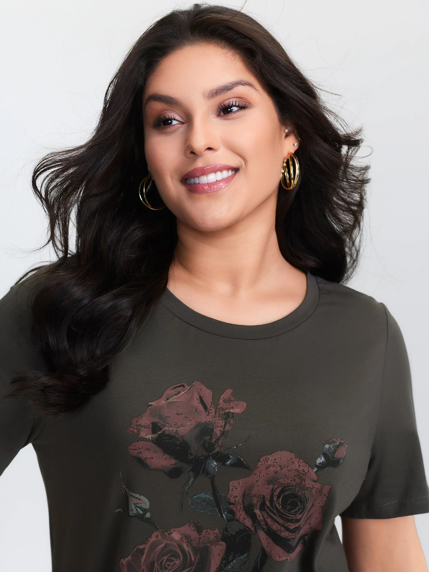 Rose Print Distressed Wash T-Shirt - Image 3