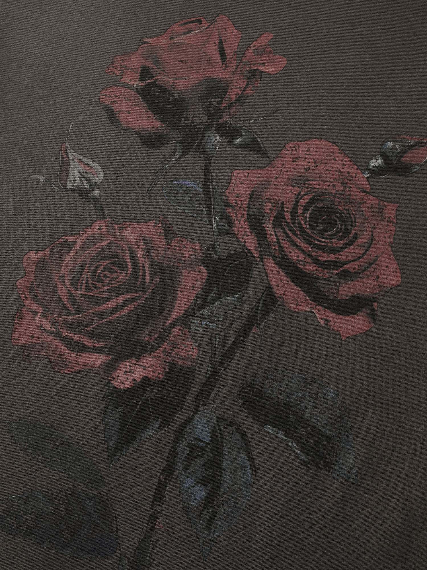 Rose Print Distressed Wash T-Shirt - Image 5