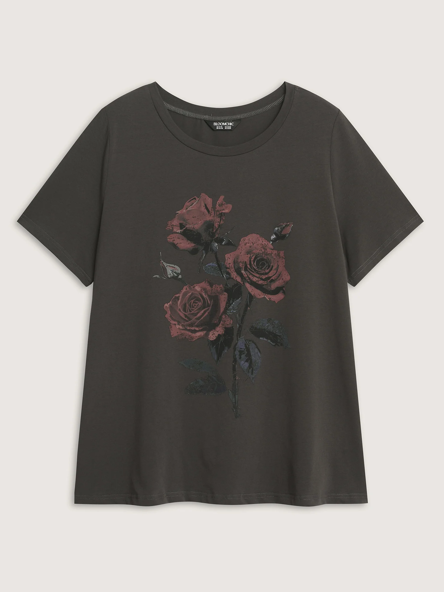 Rose Print Distressed Wash T-Shirt - Image 6
