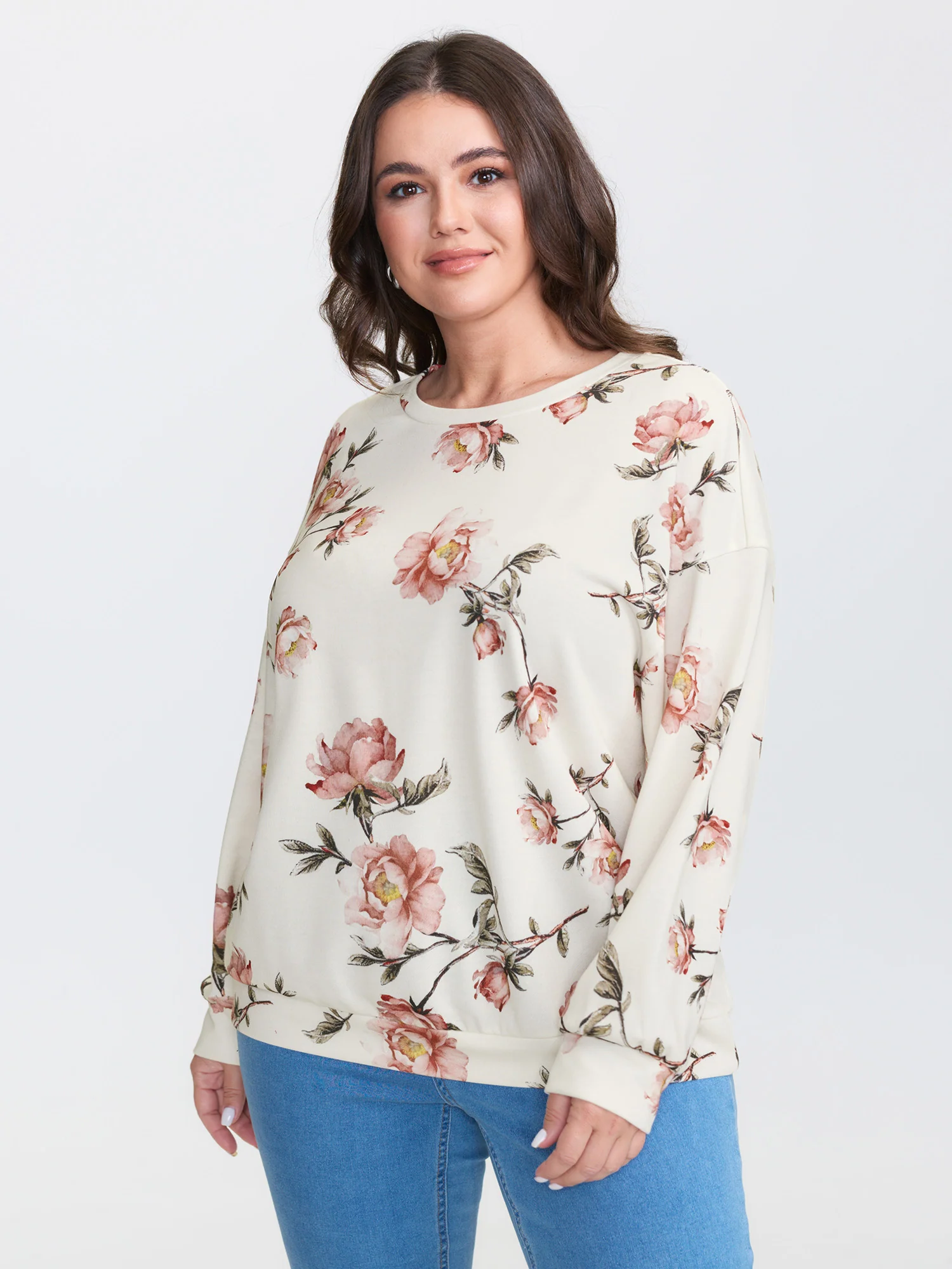 Rose Print Drop Shoulder Sweatshirt - Image 2