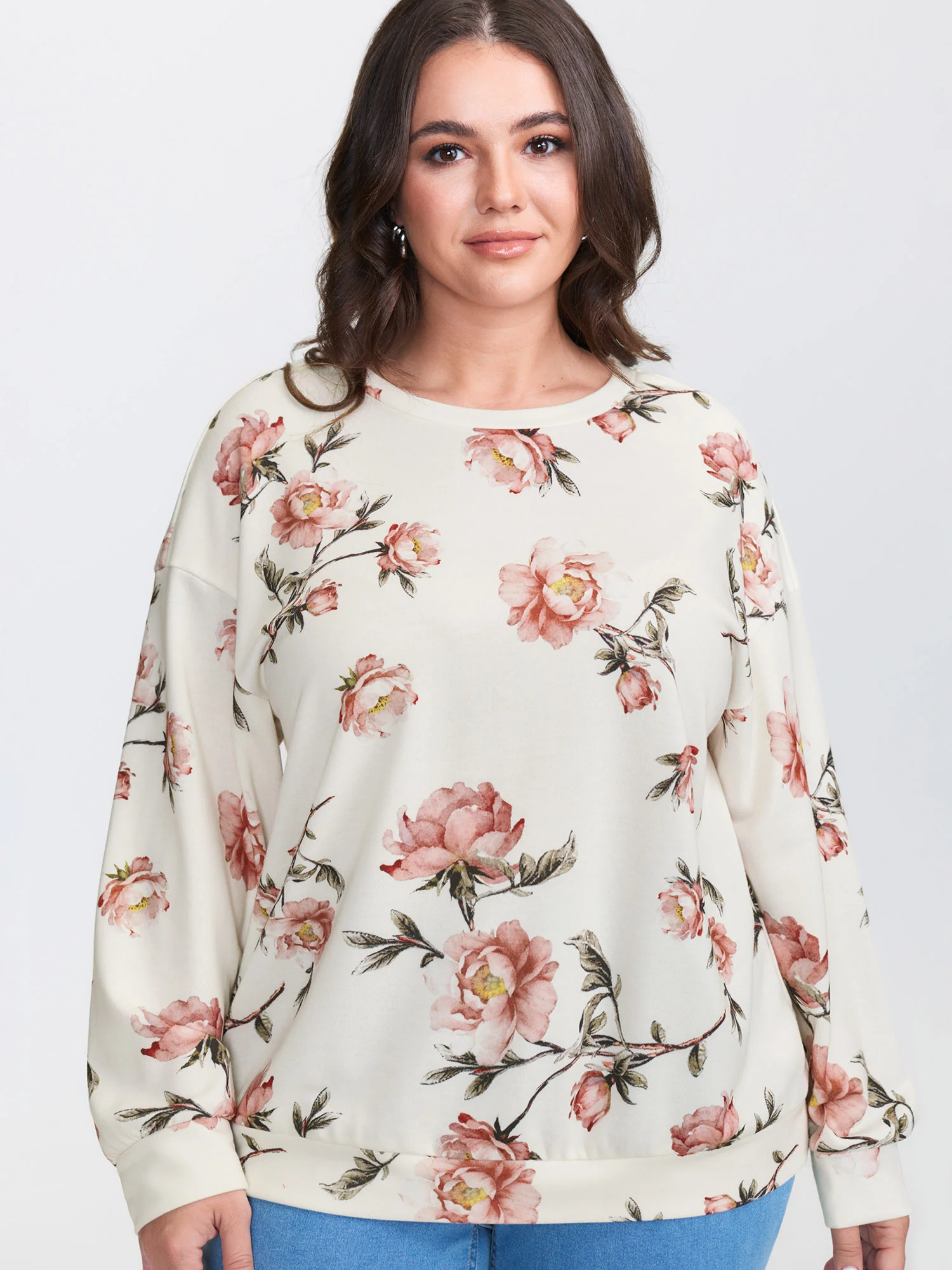 Rose Print Drop Shoulder Sweatshirt - Image 3