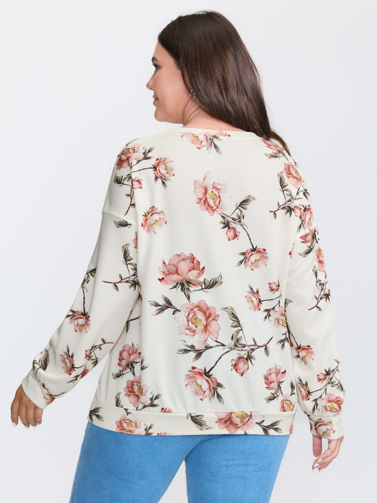 Rose Print Drop Shoulder Sweatshirt - Image 4