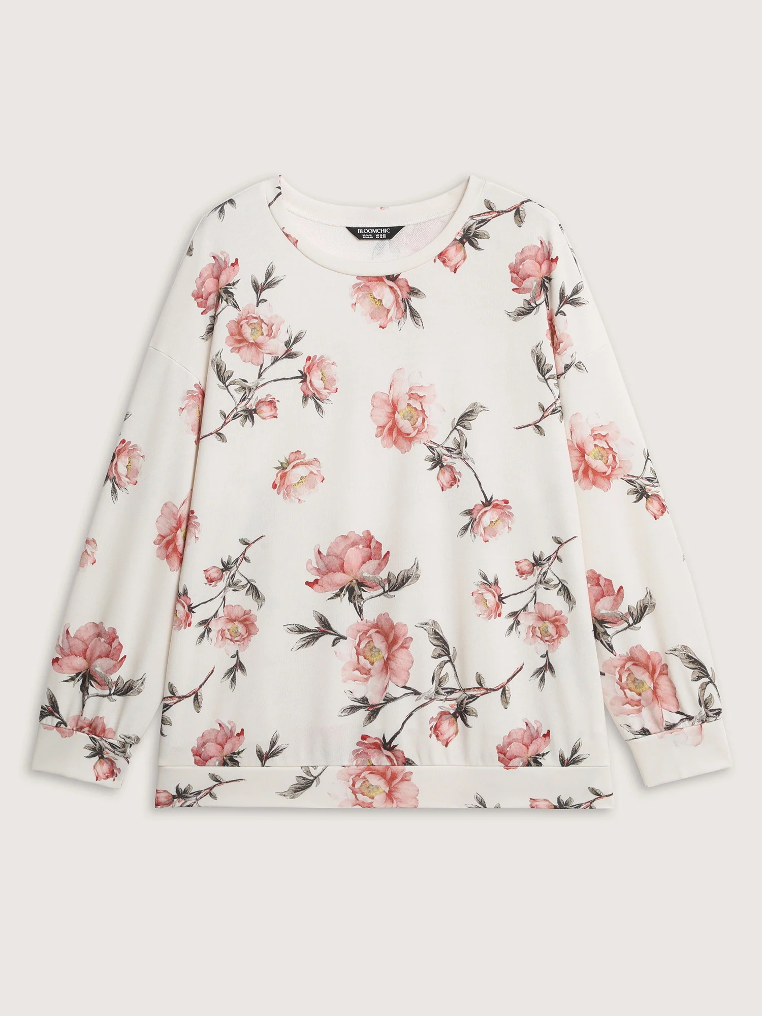 Rose Print Drop Shoulder Sweatshirt - Image 7