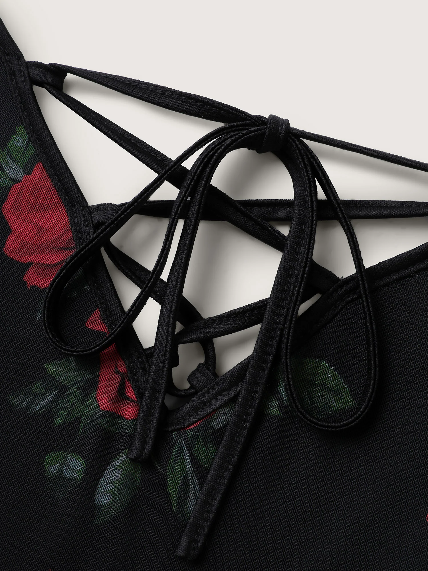 Midnight Rose Print Neck-Ties Cami Nightgown - Image 5