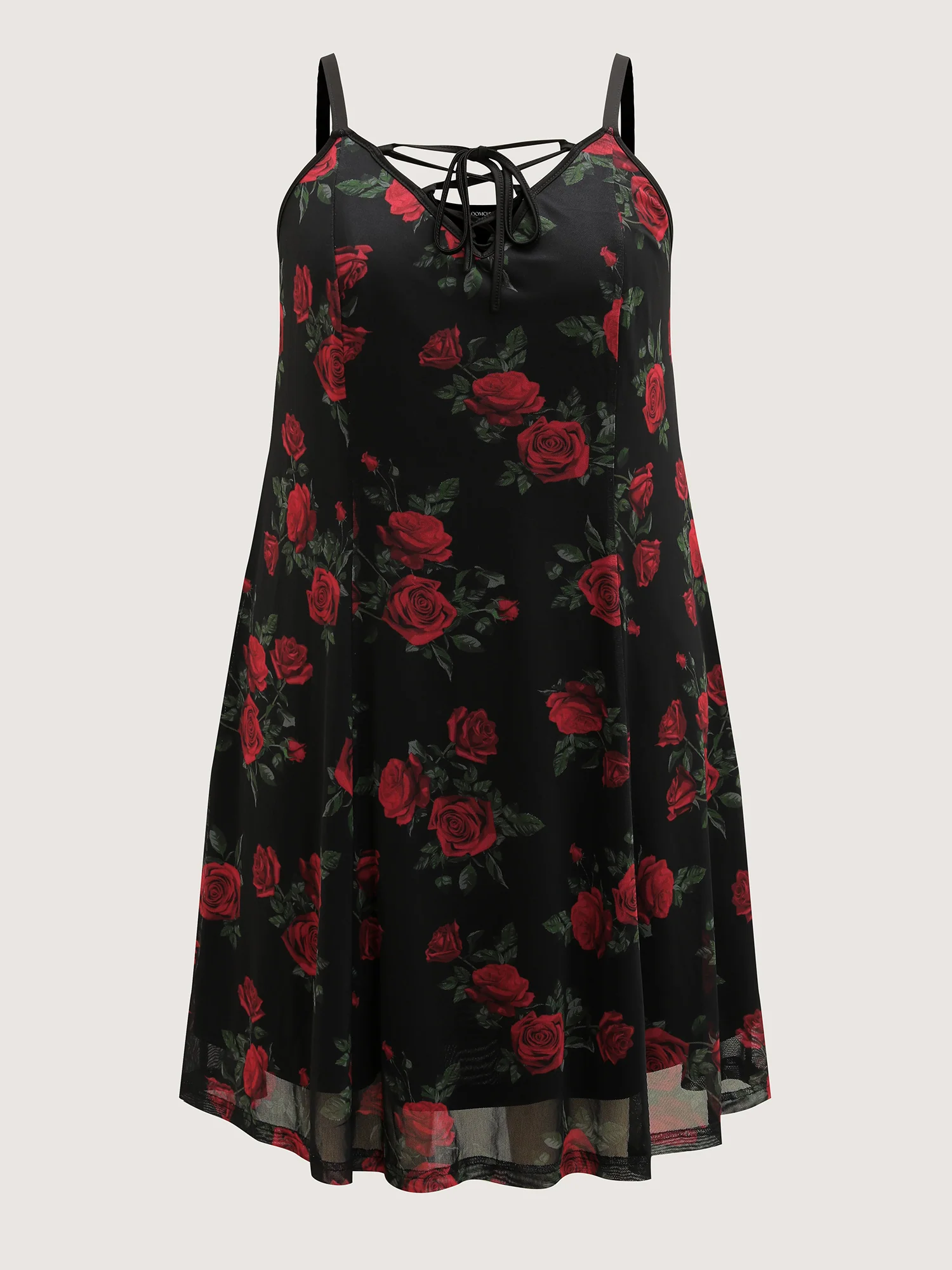 Midnight Rose Print Neck-Ties Cami Nightgown - Image 7