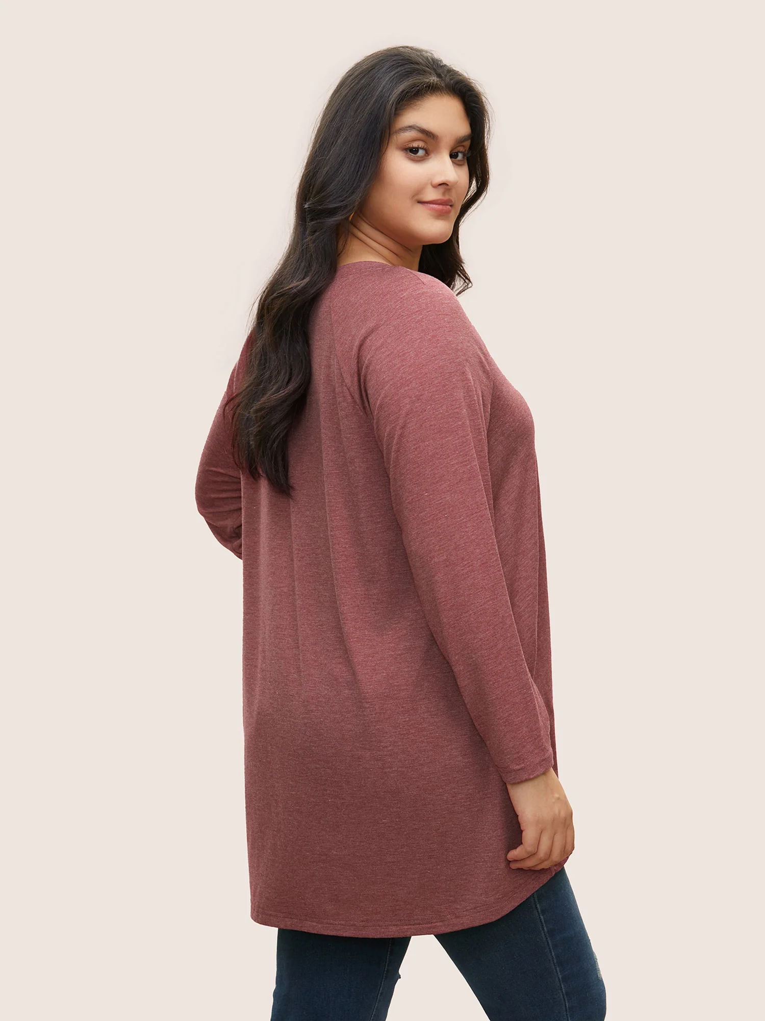 Rose Print Pocket Raglan Sleeve Tunic T-shirt - Image 2