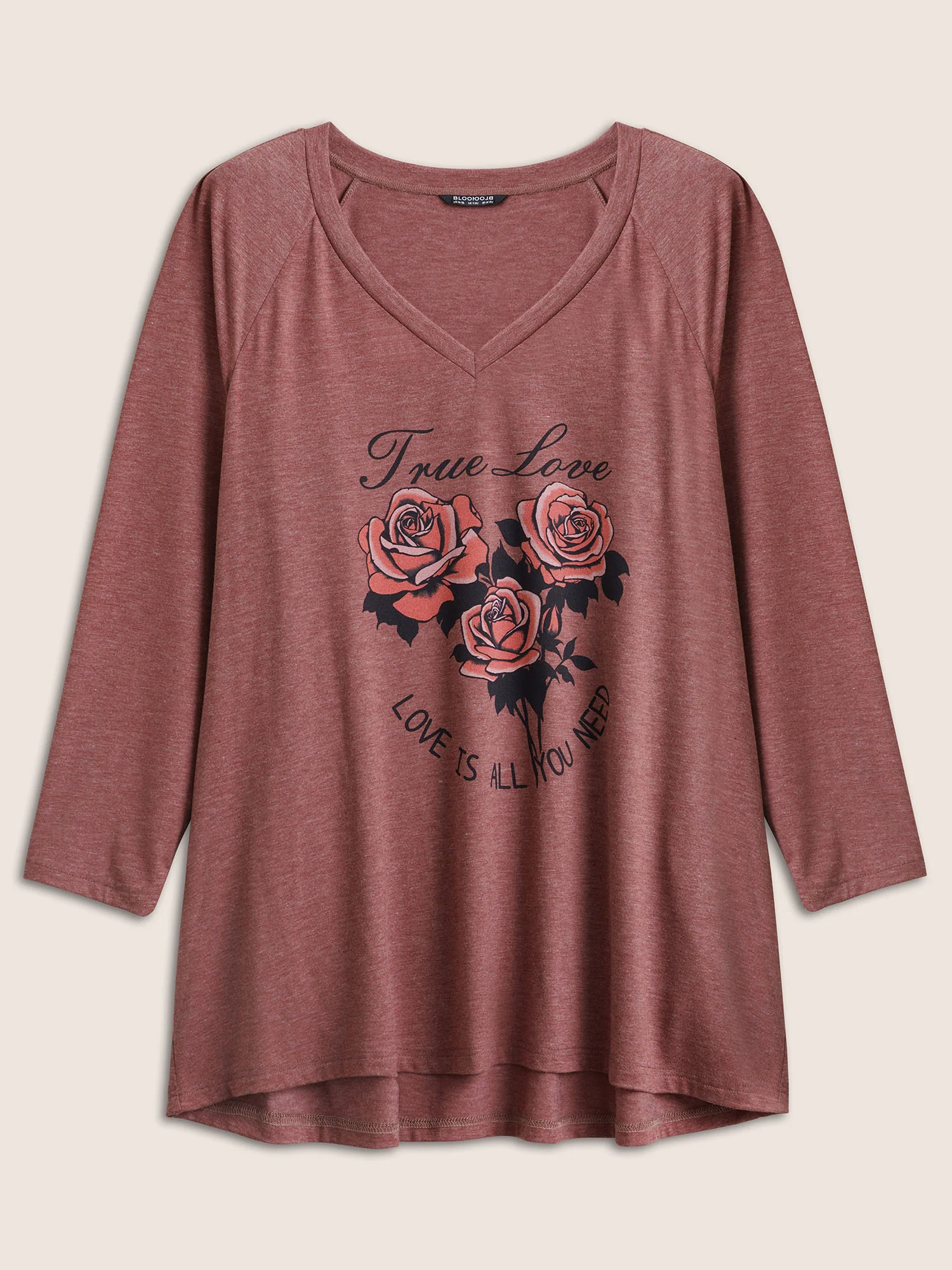 Rose Print Pocket Raglan Sleeve Tunic T-shirt - Image 7
