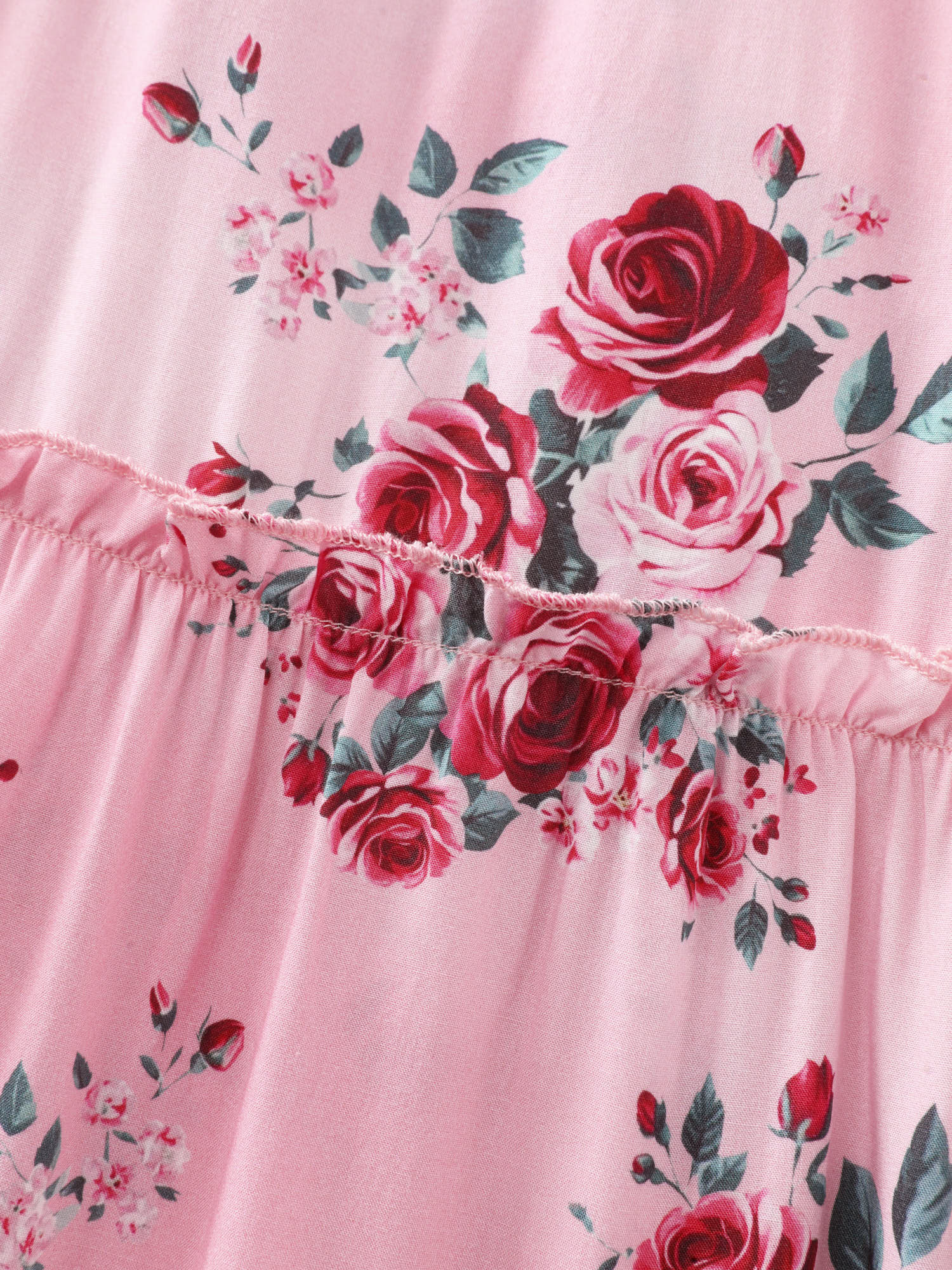 Rose Print Stretchy Waist Shirred Midi Dress - Image 5