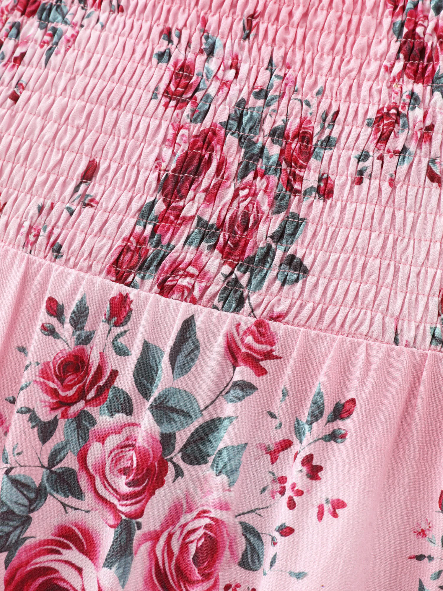 Rose Print Stretchy Waist Shirred Midi Dress - Image 6
