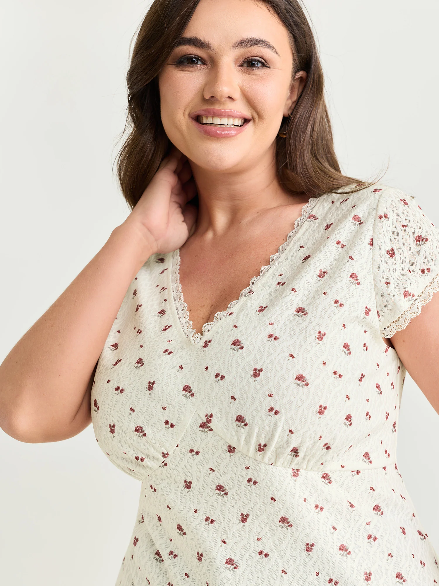 Rose Print V-Neck Knit Top - Image 2
