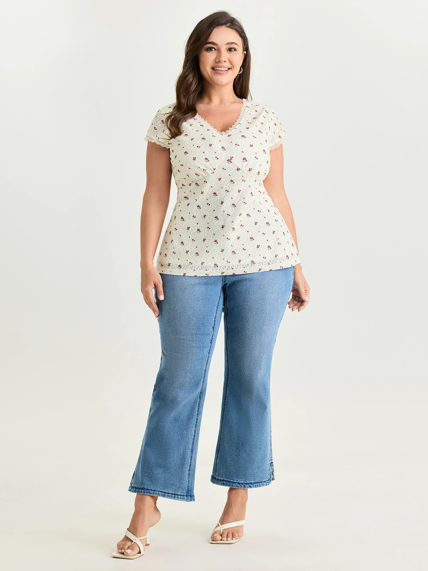 Rose Print V-Neck Knit Top - Image 3